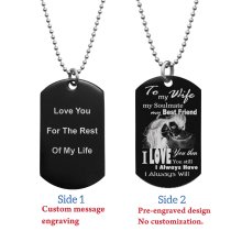 To My Wife My Soulmate Soulmate Best Friend Back Side Text Engraving Custom Dog Tag w/ Dot Ball Chain Necklace 24″ - Handmade