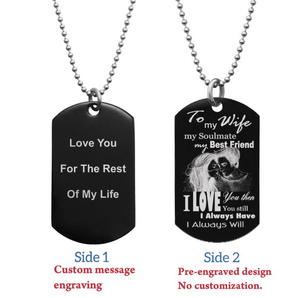 To My Wife My Soulmate Soulmate Best Friend Back Side Text Engraving Custom Dog Tag w/ Dot Ball Chain Necklace 24" - Handmade