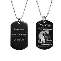To My Wife My Soulmate Soulmate Best Friend Back Side Text Engraving Custom Dog Tag w/ Dot Ball Chain Necklace 24" - Handmade