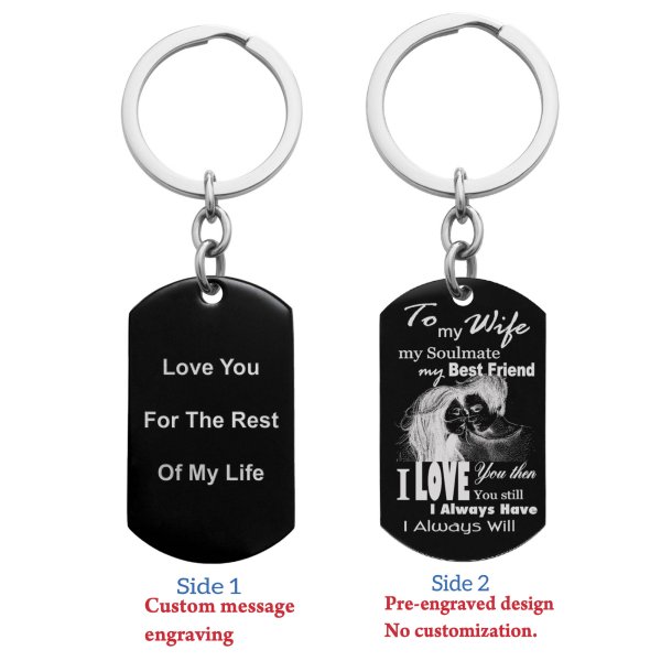 To My Wife My Soulmate My Best Friend Custom Text Engraving Dog Tag Key Chain - Handmade