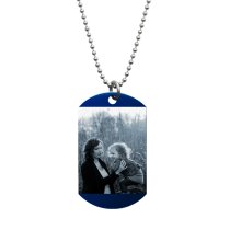 Stainless Steel One Side Personalized Photo Engraving Custom Blue Dog Tag w/ Dot Ball Chain Necklace 24″ - Handmade
