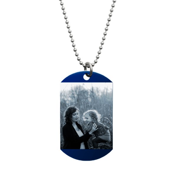 Stainless Steel One Side Personalized Photo Engraving Custom Blue Dog Tag w/ Dot Ball Chain Necklace 24" - Handmade
