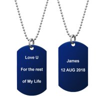 Blue - Personalized Message Two Sides Text Engraved Stainless Steel Custom Dog Tag w/ Dot Ball Chain Necklace 24" - Handmade