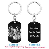 One Side Photo + One Side Text Personalized Engraved Stainless Steel Custom Dog Tag Key Chain - Handmade