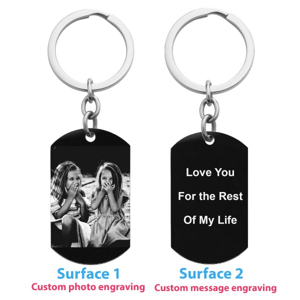 One Side Photo + One Side Text Personalized Engraved Stainless Steel Custom Dog Tag Key Chain - Handmade