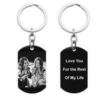 One Side Photo + One Side Text Personalized Engraved Stainless Steel Custom Dog Tag Key Chain - Handmade