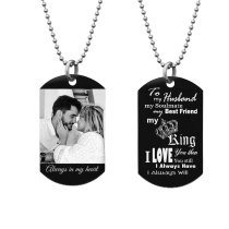 To My King My Husband Soulmate Best Friend Photo Engraving Custom Dog Tag w/ Dot Ball Chain Necklace 24″ - Handmade