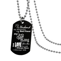 To My King My Husband Soulmate Best Friend Photo Engraving Custom Dog Tag w/ Dot Ball Chain Necklace 24" - Handmade