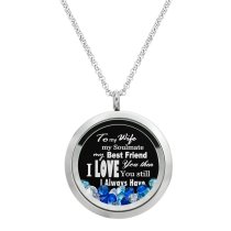 Queenberry to My Wife My Soulmate My Best Friend Floating Laser Engraved Personalized Text Message Floating Locket Crystals Necklace Pendant Handmade Love Note Anniversary Wedding Birthday Gift