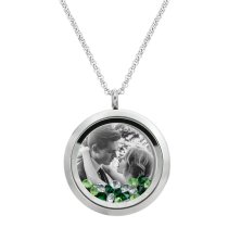 Queenberry to My Wife My Soulmate My Best Friend Floating Laser Engraved Personalized Photo & Text Message Floating Locket Green Crystals Necklace Pendant Handmade Love Note Anniversary Wedding Birthday Gift