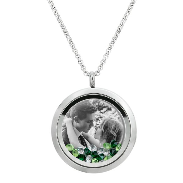 Queenberry to My Wife My Soulmate My Best Friend Floating Laser Engraved Personalized Photo & Text Message Floating Locket Green Crystals Necklace Pendant Handmade Love Note Anniversary Wedding Birthday Gift