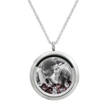 Queenberry to My Wife My Soulmate My Best Friend Floating Laser Engraved Personalized Photo & Text Message Floating Locket Pink Crystals Necklace Pendant Handmade Love Note Anniversary Wedding Birthday Gift