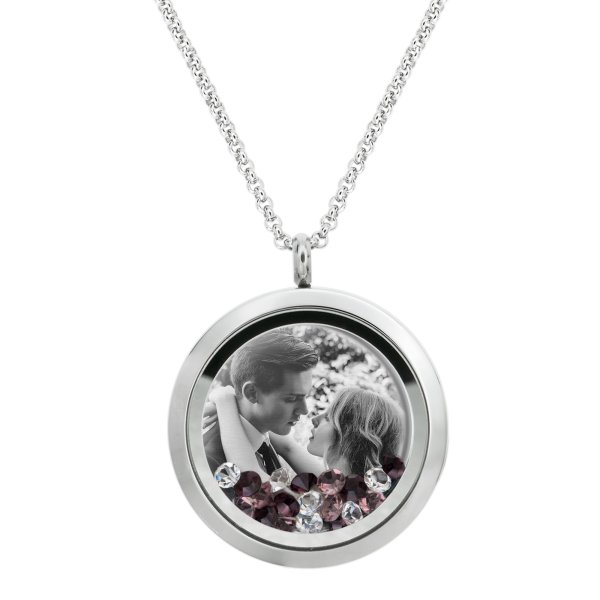 Queenberry to My Wife My Soulmate My Best Friend Floating Laser Engraved Personalized Photo & Text Message Floating Locket Pink Crystals Necklace Pendant Handmade Love Note Anniversary Wedding Birthday Gift