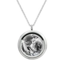 Queenberry to My Wife My Soulmate My Best Friend Floating Laser Engraved Personalized Photo & Text Message Floating Locket Clear Crystals Necklace Pendant Handmade Love Note Anniversary Wedding Birthday Gift