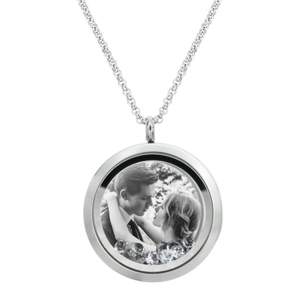 Queenberry to My Wife My Soulmate My Best Friend Floating Laser Engraved Personalized Photo & Text Message Floating Locket Clear Crystals Necklace Pendant Handmade Love Note Anniversary Wedding Birthday Gift