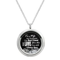 Queenberry to My Wife My Soulmate My Best Friend Floating Laser Engraved Personalized Text Message Floating Locket Clear Crystals Necklace Pendant Handmade Love Note Anniversary Wedding Birthday Gift