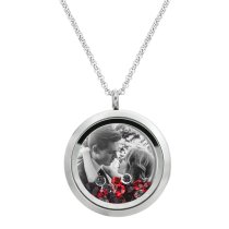 Queenberry to My Wife My Soulmate My Best Friend Floating Laser Engraved Personalized Photo & Text Message Floating Locket Red Crystals Necklace Pendant Handmade Love Note Anniversary Wedding Birthday Gift