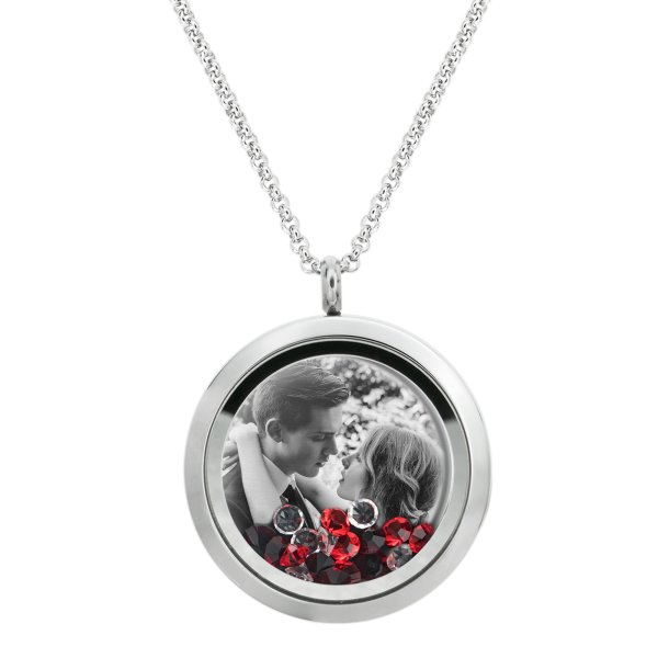 Queenberry to My Wife My Soulmate My Best Friend Floating Laser Engraved Personalized Photo & Text Message Floating Locket Red Crystals Necklace Pendant Handmade Love Note Anniversary Wedding Birthday Gift