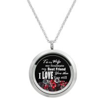 Queenberry to My Wife My Soulmate My Best Friend Floating Laser Engraved Personalized Photo & Text Message Floating Locket Red Crystals Necklace Pendant Handmade Love Note Anniversary Wedding Birthday Gift