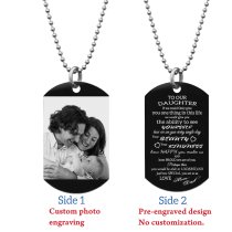 To Our Daughter From Mom and Dad Photo Engraving Custom Dog Tag w/ Dot Ball Chain Necklace 24″ - Handmade
