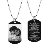 To Our Daughter From Mom and Dad Photo Engraving Custom Dog Tag w/ Dot Ball Chain Necklace 24" - Handmade