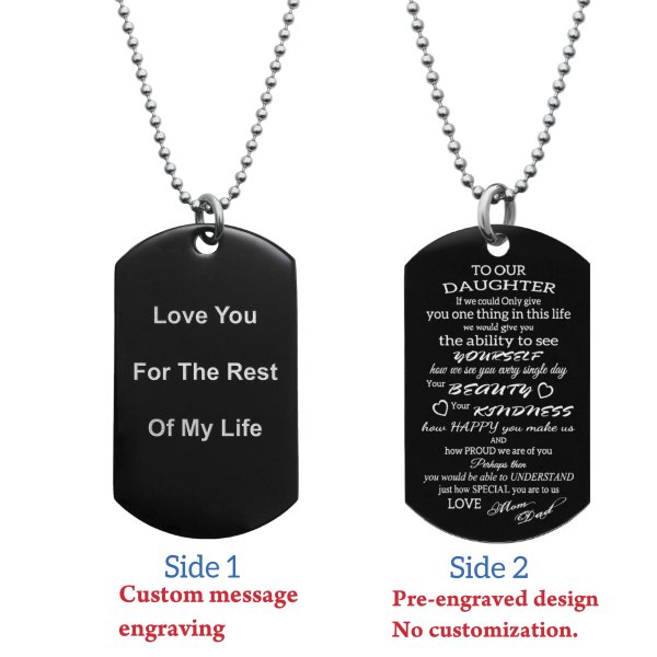 To Our Daughter From Mom and Dad Text Engraving Custom Dog Tag w/ Dot Ball Chain Necklace 24" - Handmade