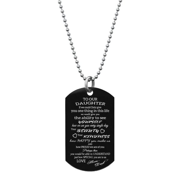 To Our Daughter From Mom and Dad Dog Tag w/ Dot Ball Chain Necklace 24" - Handmade