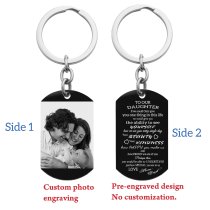 To Our Daughter From Mom and Dad Photo Engraving Custom Dog Tag Key Chain - Handmade