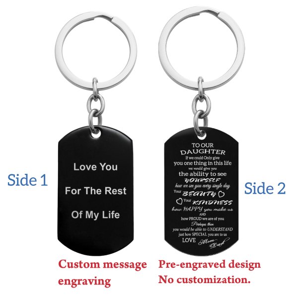 To Our Daughter From Mom and Dad Text Engraving Custom Dog Tag Key Chain - Handmade