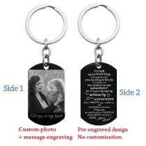 To Our Daughter From Mom and Dad Photo/text Engraving Custom Dog Tag Key Chain - Handmade