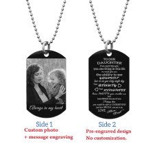 To Our Daughter From Mom and Dad Text/photo Engraving Custom Dog Tag w/ Dot Ball Chain Necklace 24″ - Handmade