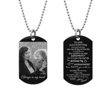 To Our Daughter From Mom and Dad Text/photo Engraving Custom Dog Tag w/ Dot Ball Chain Necklace 24" - Handmade