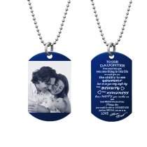 Blue - To Our Daughter From Mom and Dad Photo Engraving Custom Dog Tag w/ Dot Ball Chain Necklace 24" - Handmade