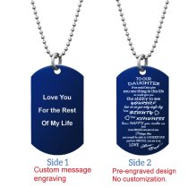 Blue - To Our Daughter From Mom and Dad Text Engraving Custom Dog Tag w/ Dot Ball Chain Necklace 24″ - Handmade