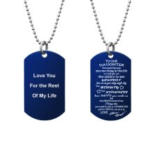 Blue - To Our Daughter From Mom and Dad Text Engraving Custom Dog Tag w/ Dot Ball Chain Necklace 24" - Handmade