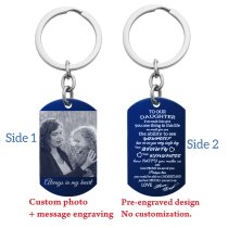 Blue - To Our Daughter From Mom and Dad Photo/text Engraving Custom Dog Tag Key Chain - Handmade