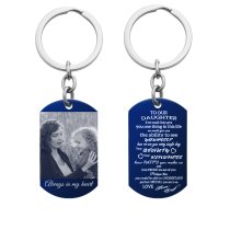 Blue - To Our Daughter From Mom and Dad Photo/text Engraving Custom Dog Tag Key Chain - Handmade
