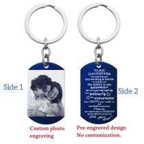 Blue - To Our Daughter From Mom and Dad Photo Engraving Custom Dog Tag Key Chain - Handmade