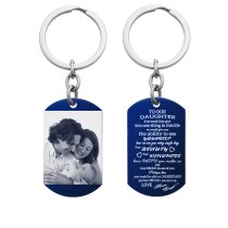 Blue - To Our Daughter From Mom and Dad Photo Engraving Custom Dog Tag Key Chain - Handmade