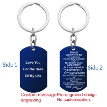Blue - To Our Daughter From Mom and Dad Text Engraving Custom Dog Tag Key Chain - Handmade