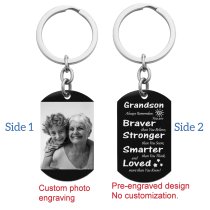 Grandson Braver Stronger Smarter Love Personalized Photo/text Engraving Custom Dog Tag Key Chain - Handmade