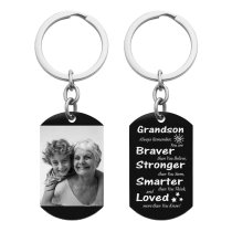 Grandson Braver Stronger Smarter Love Personalized Photo/text Engraving Custom Dog Tag Key Chain - Handmade