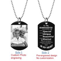 Granddaughter Braver Stronger Smarter Love Personalized Photo Engraving Custom Dog Tag w/ Dot Ball Chain Necklace 24″ - Handmade