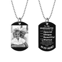 Granddaughter Braver Stronger Smarter Love Personalized Photo Engraving Custom Dog Tag w/ Dot Ball Chain Necklace 24" - Handmade