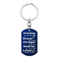 Grandson Braver Stronger Smarter Love Custom Dog Tag Key Chain - Handmade