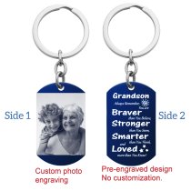 Grandson Braver Stronger Smarter Love Personalized Photo/text Engraving Custom Dog Tag Key Chain - Handmade