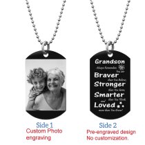 Grandson Braver Stronger Smarter Love Personalized Photo Engraving Custom Dog Tag w/ Dot Ball Chain Necklace 24″ - Handmade