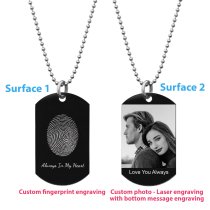 Stainless Steel Personalized Poval Fingerprint + Photo/text Engraving Custom Dog Tag w/ Dot Ball Chain Necklace 24″ - Handmade