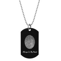 Stainless Steel Personalized Poval Fingerprint + Photo/text Engraving Custom Dog Tag w/ Dot Ball Chain Necklace 24" - Handmade