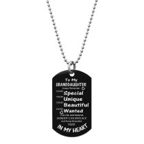 Granddaughter Braver Stronger Smarter Love Text Engraved Dog Tag w/ Dot Ball Chain Necklace 24″ - Handmad